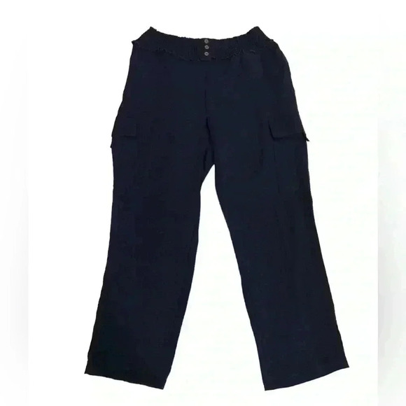 Deja Bleu Womens XL Cargo Navy Blue Slinky Pants Elastic Waist Gauze Material - Picture 1 of 5